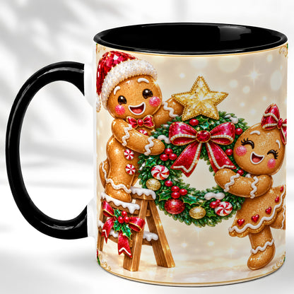 #pl[11oz|Black] Gingerbread Wreath Coffee Mug, Christmas Cookie Mug, Ceramic Cup