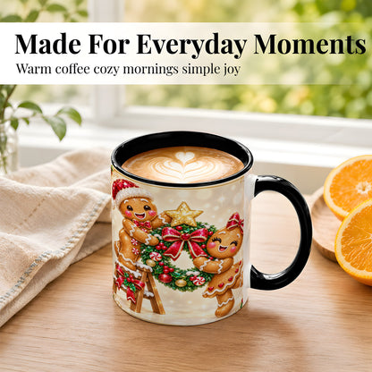 #pl[11oz|Black] Gingerbread Wreath Coffee Mug, Christmas Cookie Mug, Ceramic Cup