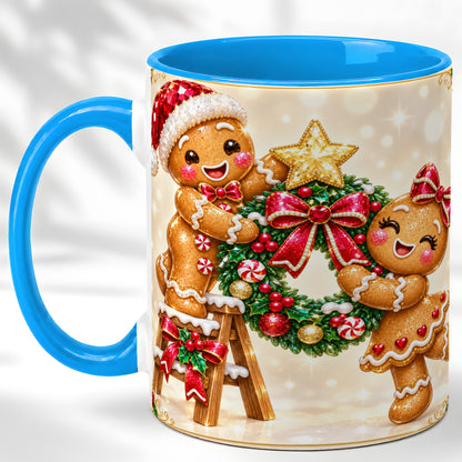 #pl[11oz|Blue] Gingerbread Wreath Coffee Mug, Christmas Cookie Mug, Ceramic Cup