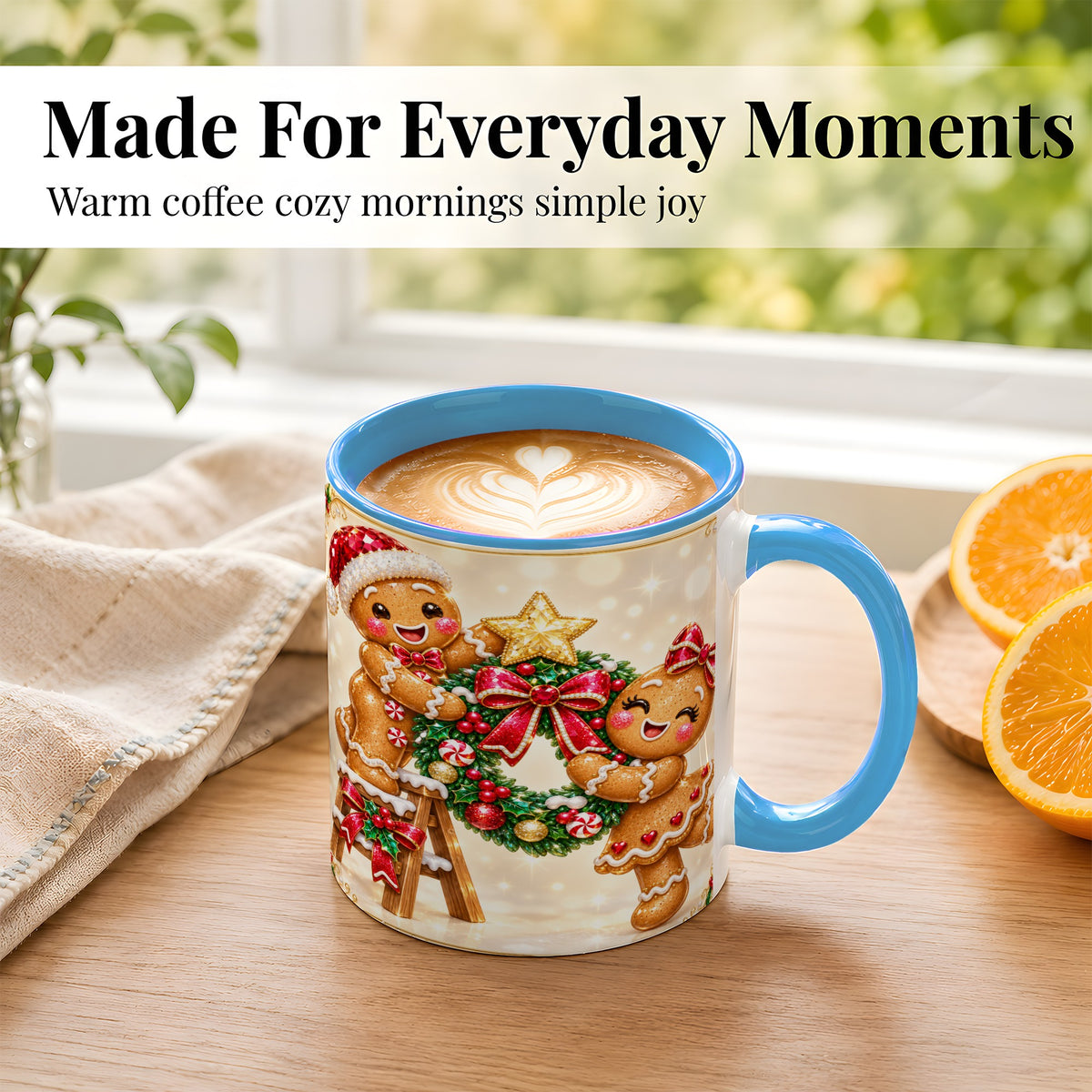 #pl[11oz|Blue] Gingerbread Wreath Coffee Mug, Christmas Cookie Mug, Ceramic Cup