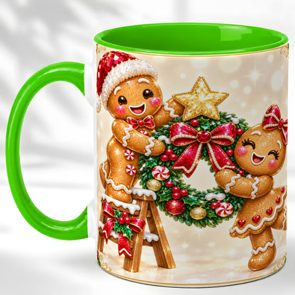#pl[11oz|Green] Gingerbread Wreath Coffee Mug, Christmas Cookie Mug, Ceramic Cup