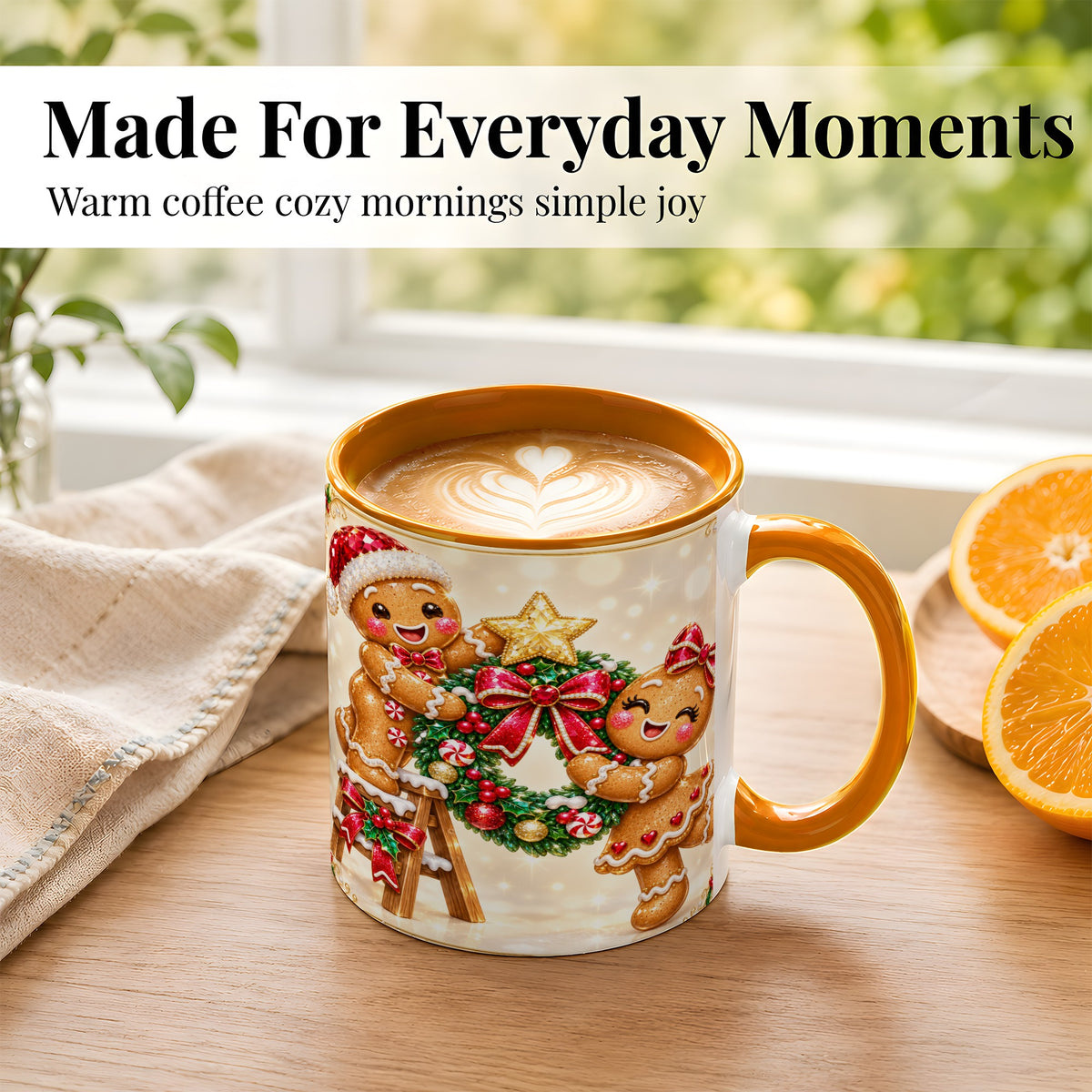 #pl[11oz|Orange] Gingerbread Wreath Coffee Mug, Christmas Cookie Mug, Ceramic Cup