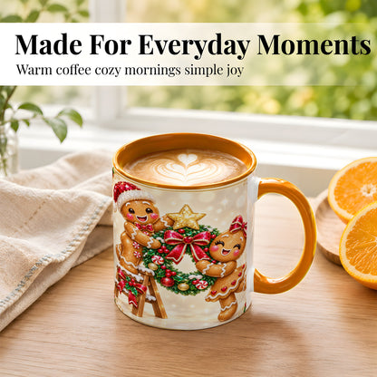 #pl[11oz|Orange] Gingerbread Wreath Coffee Mug, Christmas Cookie Mug, Ceramic Cup
