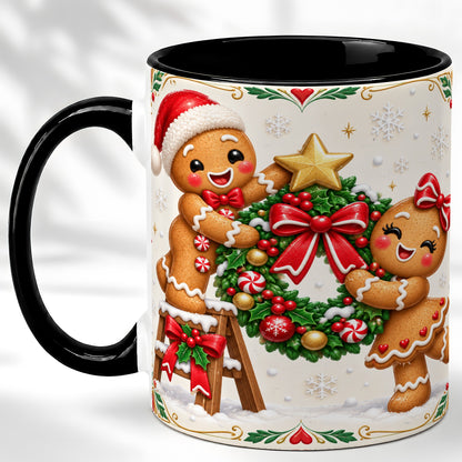 #pl[11oz|Black] Gingerbread Wreath Coffee Mug, Festive Cookie Mug, Ceramic Cup