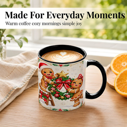 #pl[11oz|Black] Gingerbread Wreath Coffee Mug, Festive Cookie Mug, Ceramic Cup