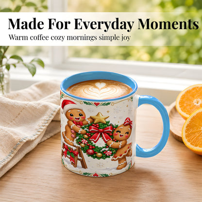 #pl[11oz|Blue] Gingerbread Wreath Coffee Mug, Festive Cookie Mug, Ceramic Cup