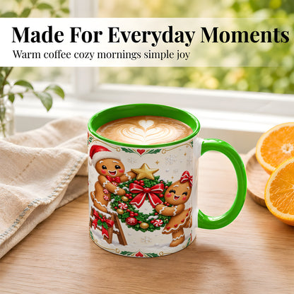 #pl[11oz|Green] Gingerbread Wreath Coffee Mug, Festive Cookie Mug, Ceramic Cup