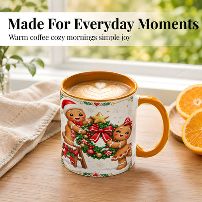 #pl[11oz|Orange] Gingerbread Wreath Coffee Mug, Festive Cookie Mug, Ceramic Cup
