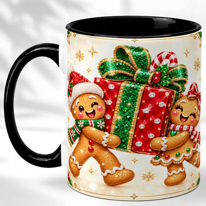 #pl[11oz|Black] Gingerbread Present Coffee Mug, Christmas Cookie Mug, Ceramic Cup