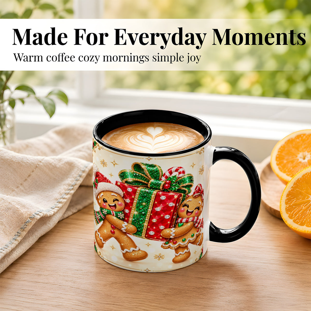 #pl[11oz|Black] Gingerbread Present Coffee Mug, Christmas Cookie Mug, Ceramic Cup