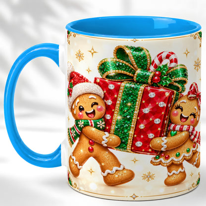 #pl[11oz|Blue] Gingerbread Present Coffee Mug, Christmas Cookie Mug, Ceramic Cup