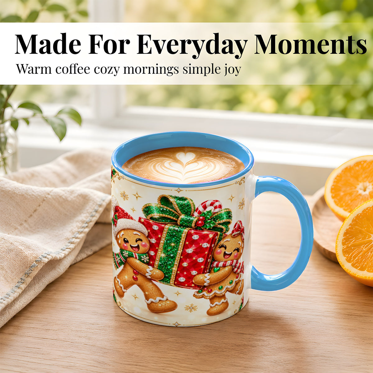 #pl[11oz|Blue] Gingerbread Present Coffee Mug, Christmas Cookie Mug, Ceramic Cup