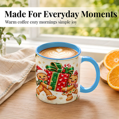 #pl[11oz|Blue] Gingerbread Present Coffee Mug, Christmas Cookie Mug, Ceramic Cup