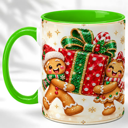 #pl[11oz|Green] Gingerbread Present Coffee Mug, Christmas Cookie Mug, Ceramic Cup