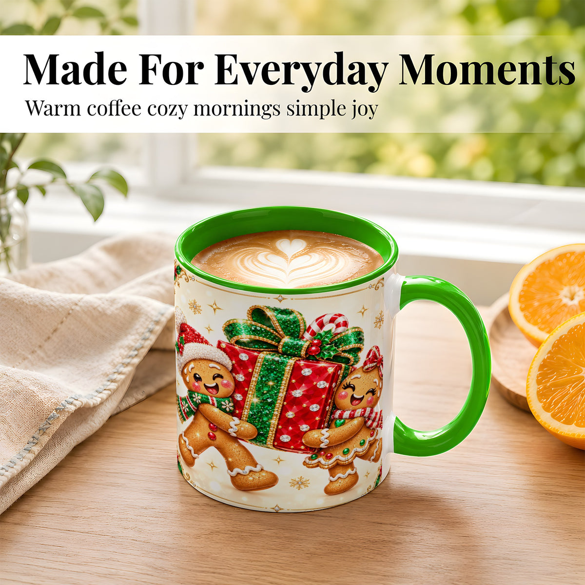 #pl[11oz|Green] Gingerbread Present Coffee Mug, Christmas Cookie Mug, Ceramic Cup