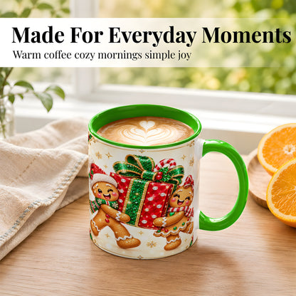 #pl[11oz|Green] Gingerbread Present Coffee Mug, Christmas Cookie Mug, Ceramic Cup