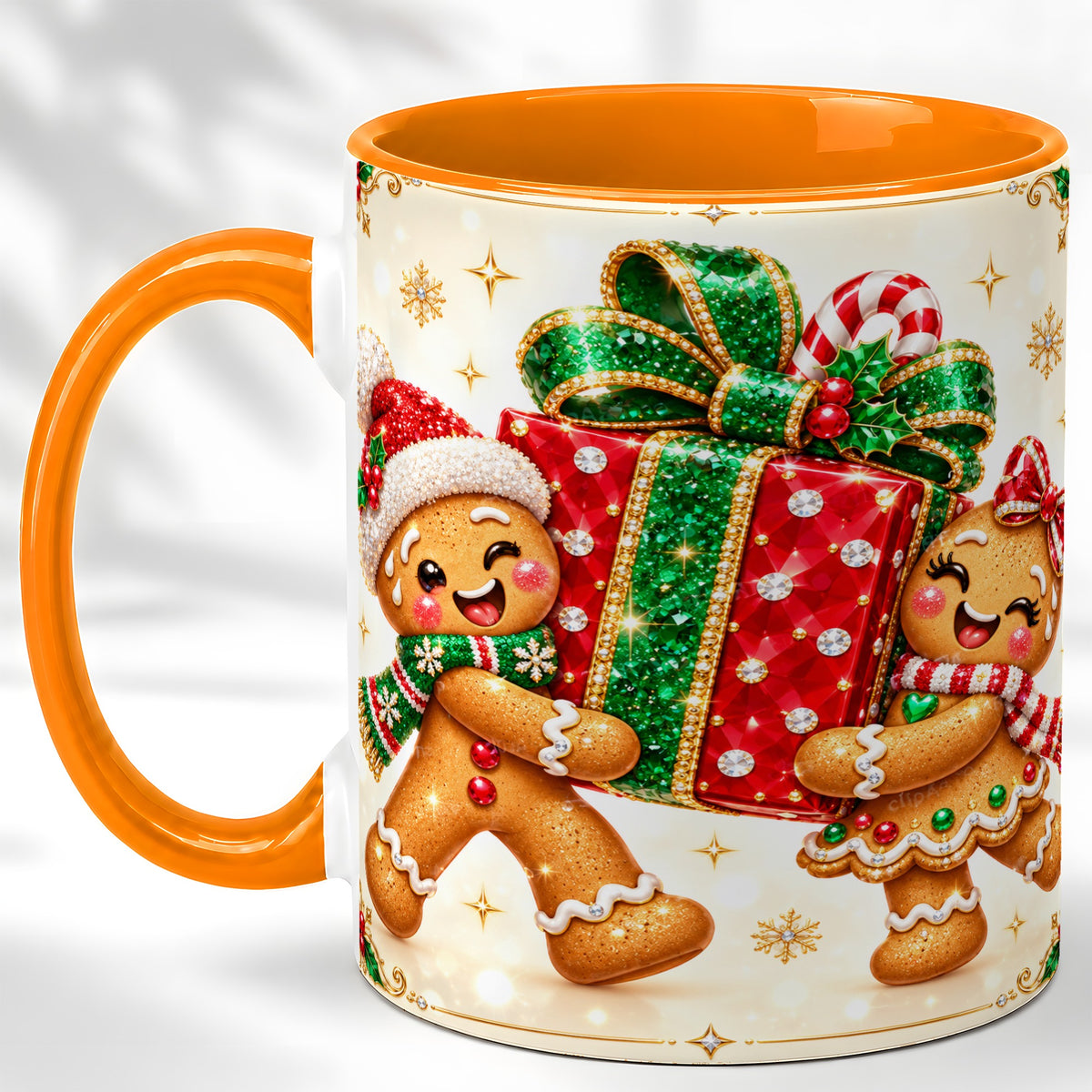 #pl[11oz|Orange] Gingerbread Present Coffee Mug, Christmas Cookie Mug, Ceramic Cup
