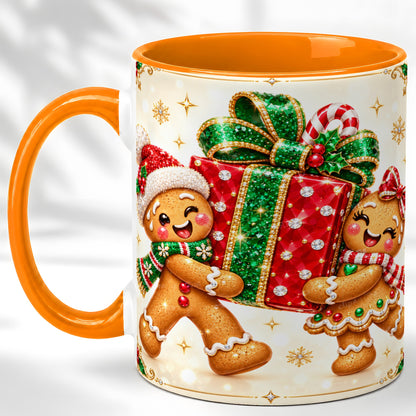 #pl[11oz|Orange] Gingerbread Present Coffee Mug, Christmas Cookie Mug, Ceramic Cup