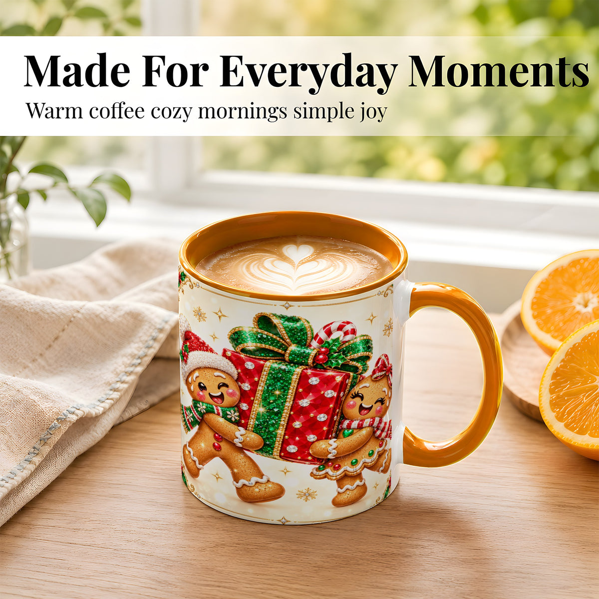 #pl[11oz|Orange] Gingerbread Present Coffee Mug, Christmas Cookie Mug, Ceramic Cup