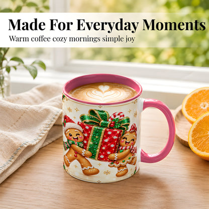 #pl[11oz|Pink] Gingerbread Present Coffee Mug, Christmas Cookie Mug, Ceramic Cup