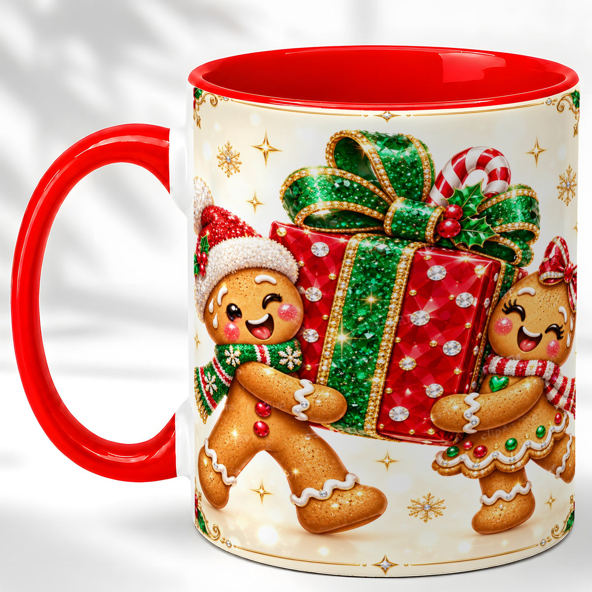 Gingerbread Present Coffee Mug, Christmas Cookie Mug, Ceramic Cup