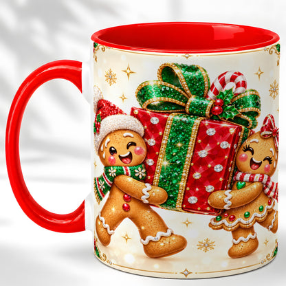Gingerbread Present Coffee Mug, Christmas Cookie Mug, Ceramic Cup