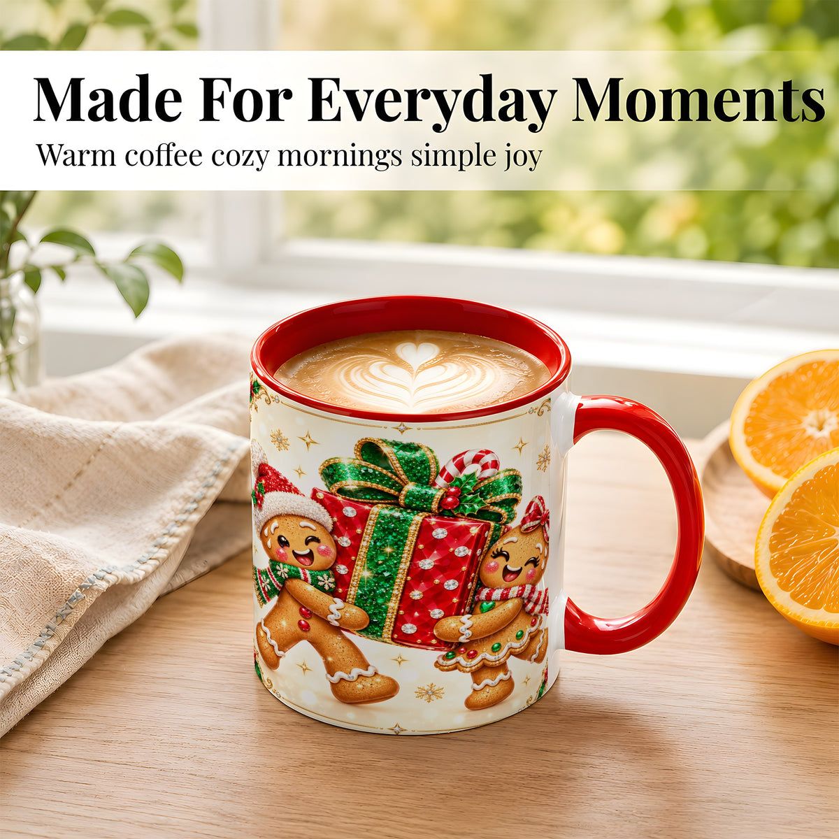 #pl[11oz|Red] Gingerbread Present Coffee Mug, Christmas Cookie Mug, Ceramic Cup
