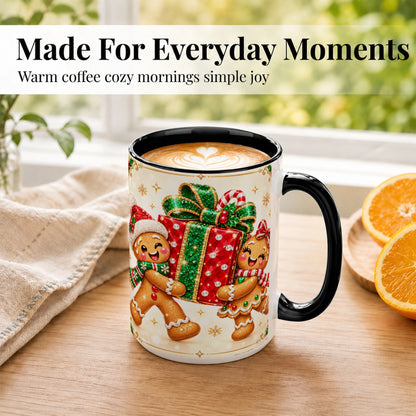 #pl[15oz|Black] Gingerbread Present Coffee Mug, Christmas Cookie Mug, Ceramic Cup