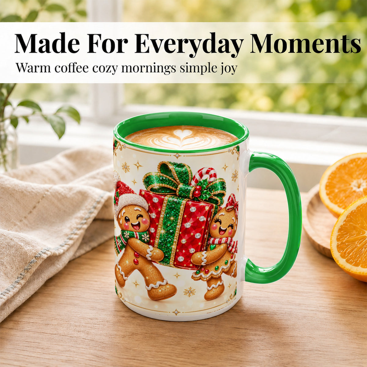 #pl[15oz|Green] Gingerbread Present Coffee Mug, Christmas Cookie Mug, Ceramic Cup