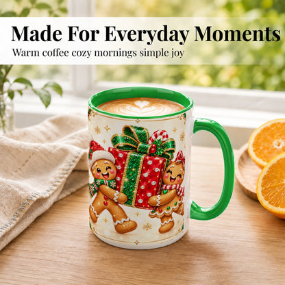 #pl[15oz|Green] Gingerbread Present Coffee Mug, Christmas Cookie Mug, Ceramic Cup