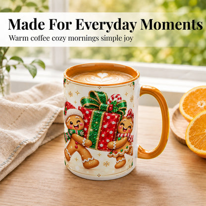 #pl[15oz|Orange] Gingerbread Present Coffee Mug, Christmas Cookie Mug, Ceramic Cup