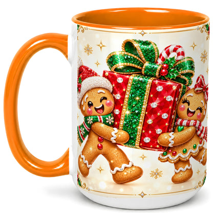 #pl[15oz|Orange] Gingerbread Present Coffee Mug, Christmas Cookie Mug, Ceramic Cup
