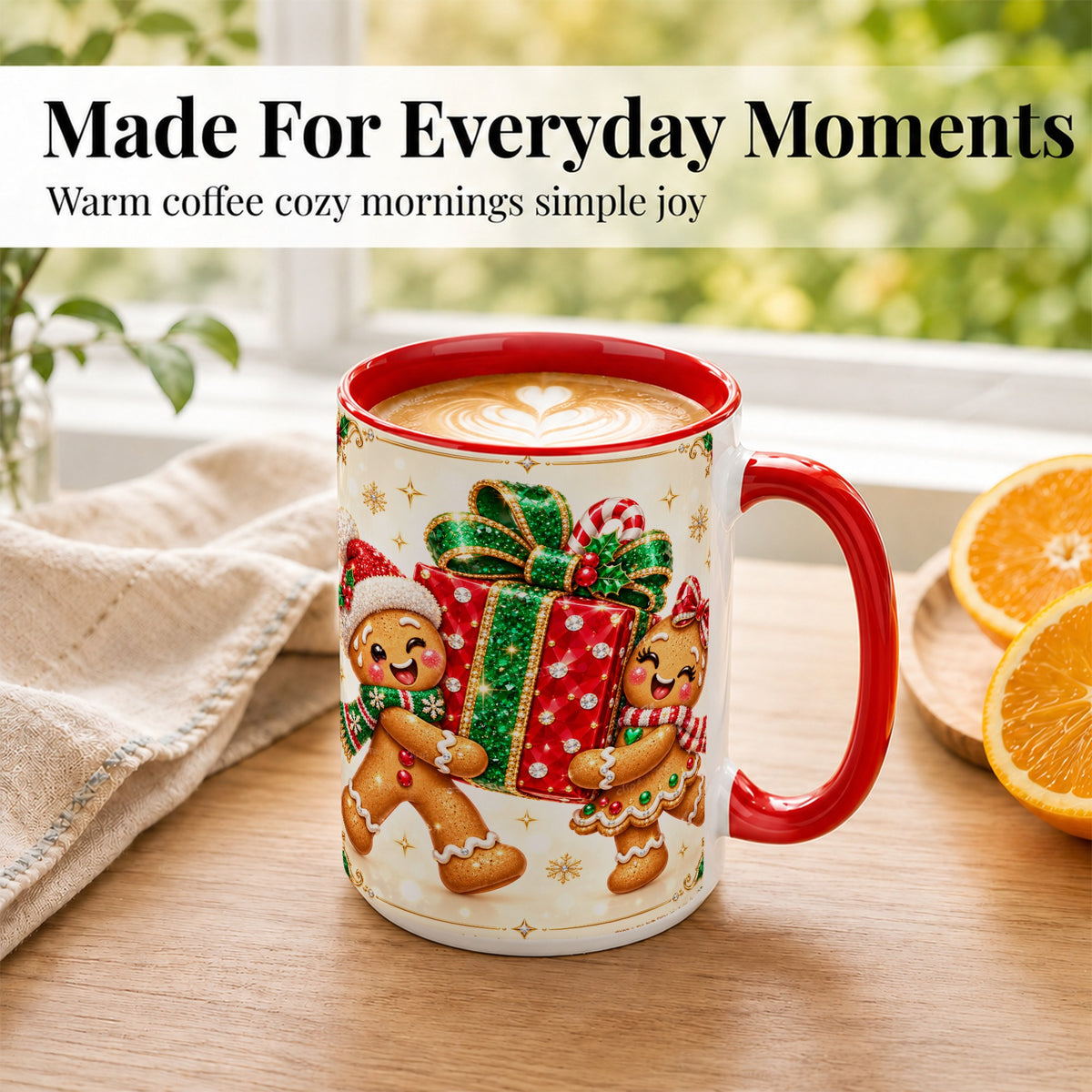 #pl[15oz|Red] Gingerbread Present Coffee Mug, Christmas Cookie Mug, Ceramic Cup