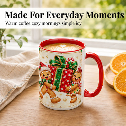 #pl[15oz|Red] Gingerbread Present Coffee Mug, Christmas Cookie Mug, Ceramic Cup