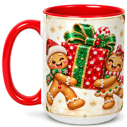 #pl[15oz|Red] Gingerbread Present Coffee Mug, Christmas Cookie Mug, Ceramic Cup