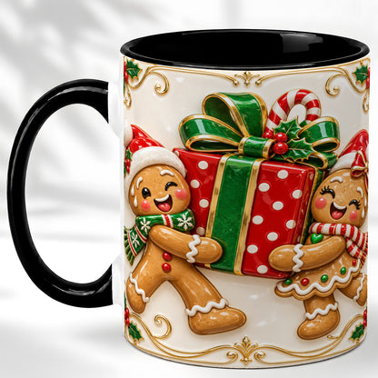 #pl[11oz|Black] Gingerbread Present Coffee Mug, Festive Cookie Mug, Ceramic Cup