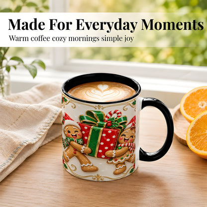 #pl[11oz|Black] Gingerbread Present Coffee Mug, Festive Cookie Mug, Ceramic Cup