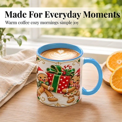 #pl[11oz|Blue] Gingerbread Present Coffee Mug, Festive Cookie Mug, Ceramic Cup