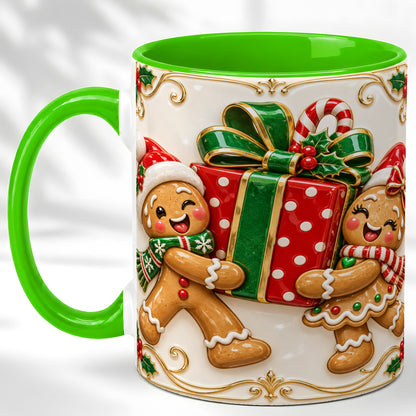 #pl[11oz|Green] Gingerbread Present Coffee Mug, Festive Cookie Mug, Ceramic Cup