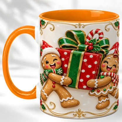 #pl[11oz|Orange] Gingerbread Present Coffee Mug, Festive Cookie Mug, Ceramic Cup