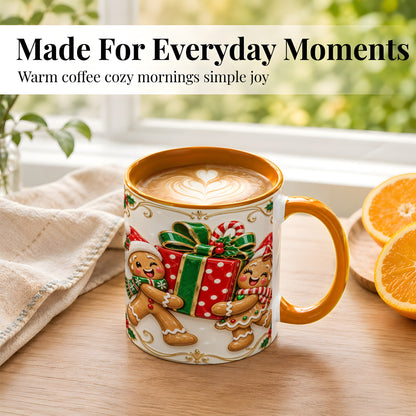 #pl[11oz|Orange] Gingerbread Present Coffee Mug, Festive Cookie Mug, Ceramic Cup