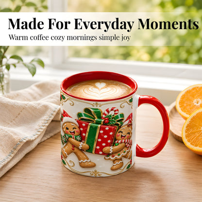 #pl[11oz|Red] Gingerbread Present Coffee Mug, Festive Cookie Mug, Ceramic Cup