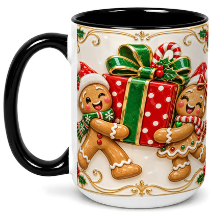 #pl[15oz|Black] Gingerbread Present Coffee Mug, Festive Cookie Mug, Ceramic Cup