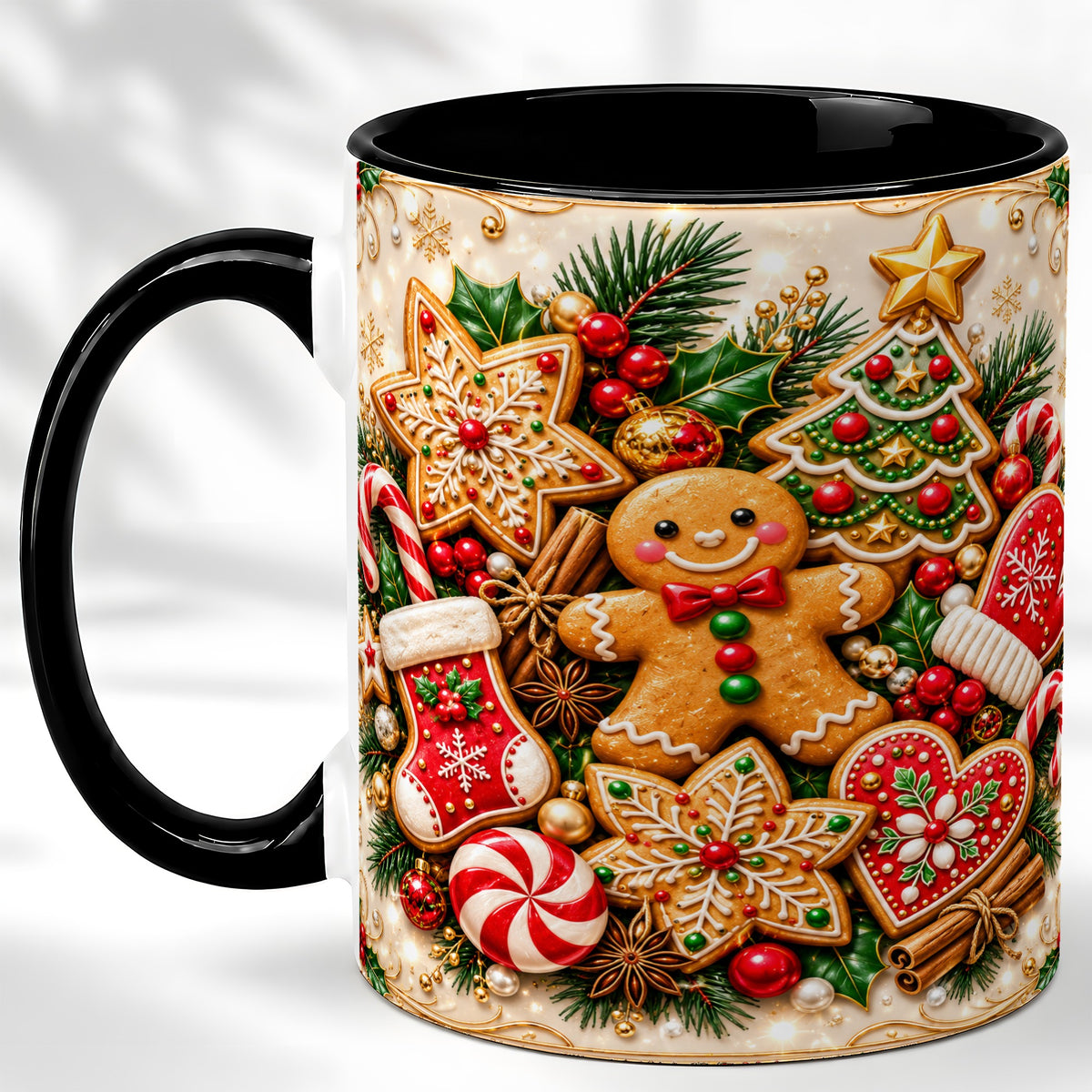 #pl[11oz|Black] Gingerbread Cookie Coffee Mug, Christmas Gingerbread Mug, Ceramic Cup