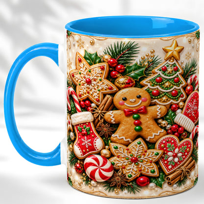 #pl[11oz|Blue] Gingerbread Cookie Coffee Mug, Christmas Gingerbread Mug, Ceramic Cup