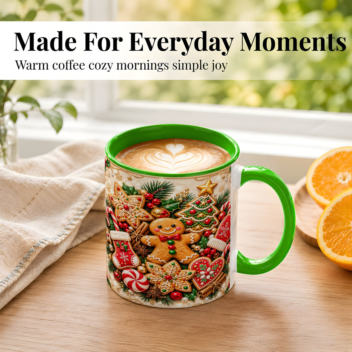 #pl[11oz|Green] Gingerbread Cookie Coffee Mug, Christmas Gingerbread Mug, Ceramic Cup