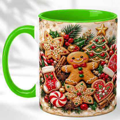 #pl[11oz|Green] Gingerbread Cookie Coffee Mug, Christmas Gingerbread Mug, Ceramic Cup