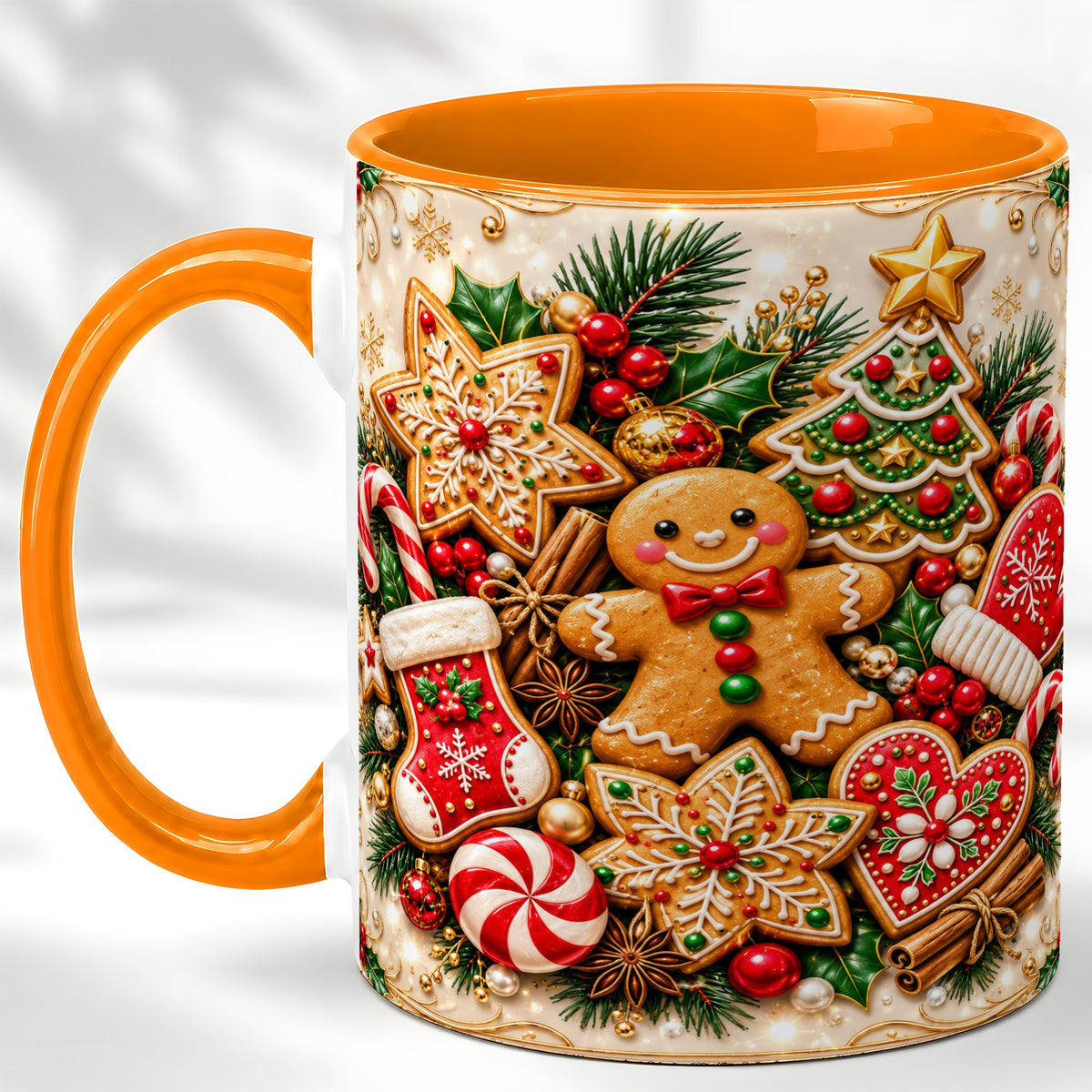 #pl[11oz|Orange] Gingerbread Cookie Coffee Mug, Christmas Gingerbread Mug, Ceramic Cup