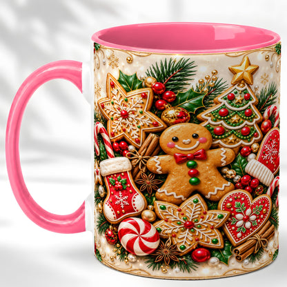 #pl[11oz|Pink] Gingerbread Cookie Coffee Mug, Christmas Gingerbread Mug, Ceramic Cup