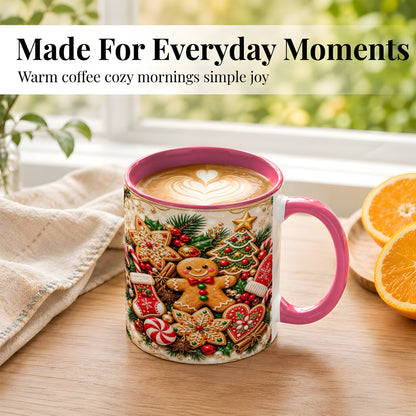 #pl[11oz|Pink] Gingerbread Cookie Coffee Mug, Christmas Gingerbread Mug, Ceramic Cup